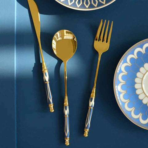 Blue & Gold Ceramic Cutlery Set